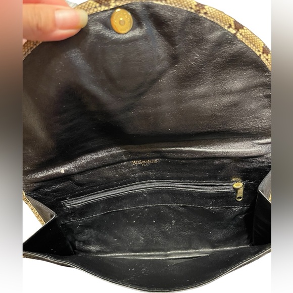 Vintage Yves Saint Laurent Black Leather Fold-Over Clutch with Snake Trim - Picture 8 of 10